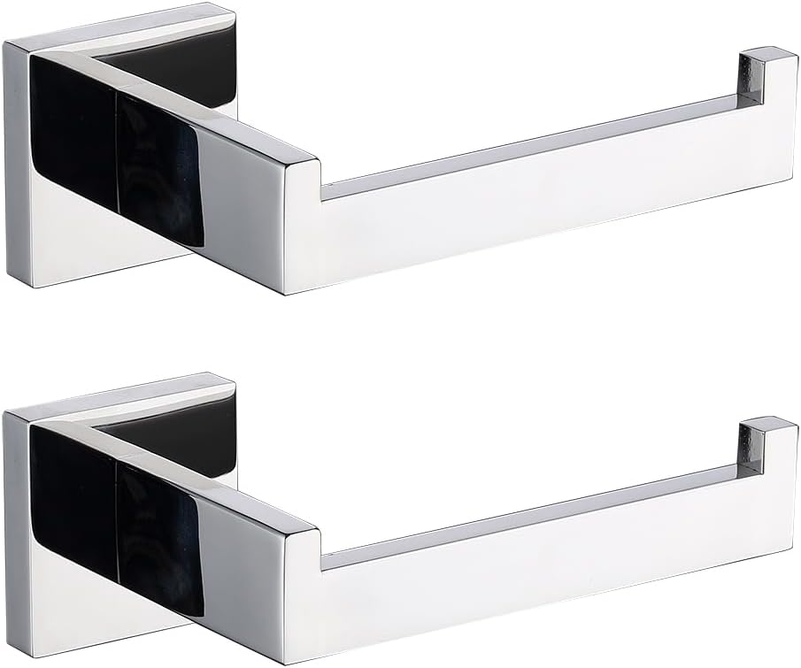 TASTOS Polished Chrome Toilet Paper Holder SUS304 Stainless Steel, Modern Square Half Open Bathroom 5 inch TP Holder Wall Mount Rustfree Tissue Roll Dispenser for Washroom Kitchen 2 Pack