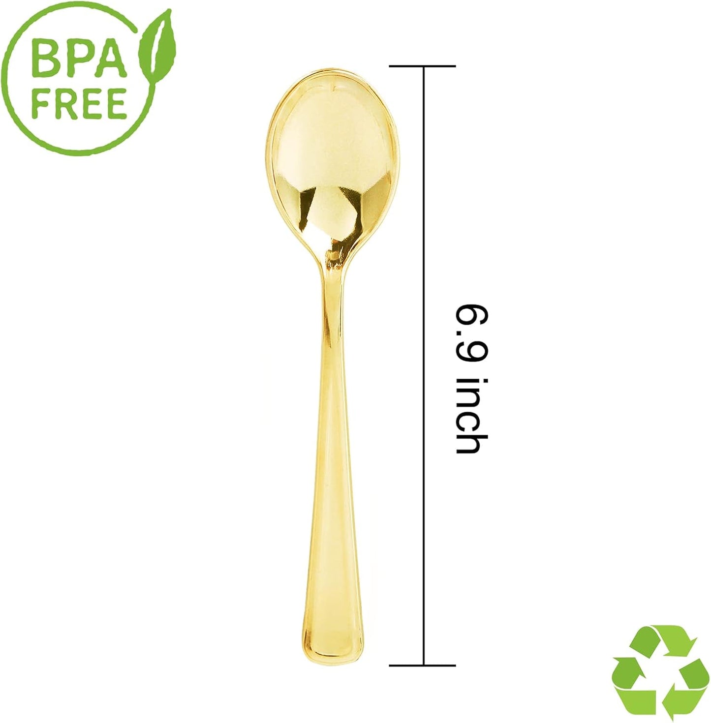 Liacere 200 Pack Gold Plastic Spoons - 6.7 inch Heavy Duty Plastic Spoons - Heavyweight Gold Disposable Spoons for Parties & Weddings & Restaurants & New Year
