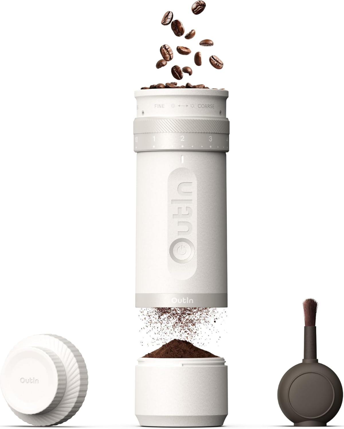 OutIn Fino Portable Electric Coffee Grinder,Adjustable Coffee Bean Grinder with 28 Precise Grind Setting,One-Button Burr Coffee Grinder with Fast‑Charge Battery, Auto‑Stop & Clog‑Protection