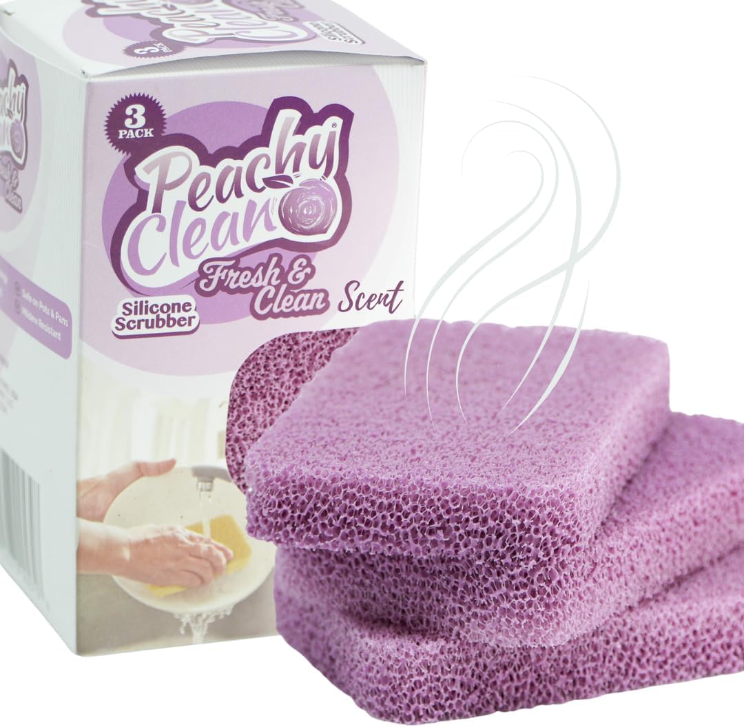 Peachy Clean Silicone Dish Sponge Scrubbers, Fresh & Clean Scent, Non-Scratch, Odor-Resistant, Durable Dish Sponges for Kitchen