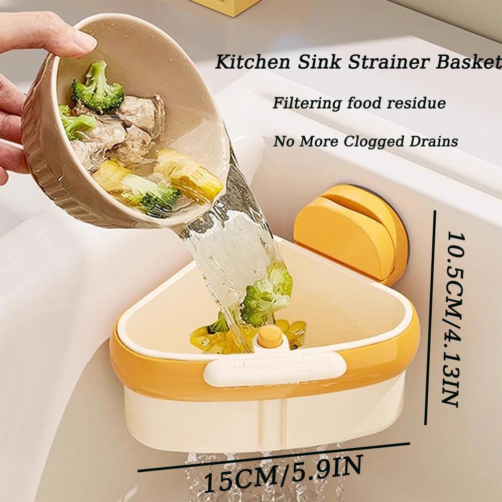 Suction Cup Sink Corner Rack, 2025 New Upgraded Sink Strainer Basket, Automatic Dumping Sink Strainer Basket, Triangular Sinks Basket Shelf with Suction Cup Sucker (Green)