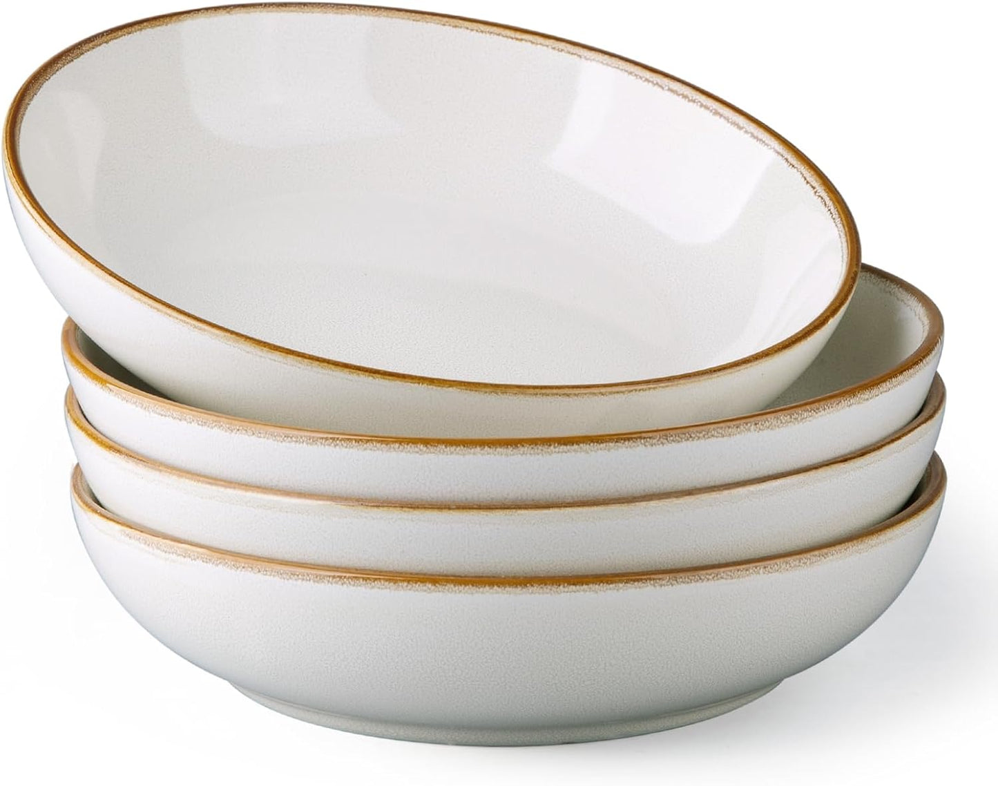 AmorArc 8.5'' Large Pasta Bowls, 36oz Ceramic Salad Serving Bowls Set of 4 for Kitchen, Wide Stoneware Bowls for Pasta,Salad,Fruit,Bread, Microwave Safe, Reactive-Pearl White