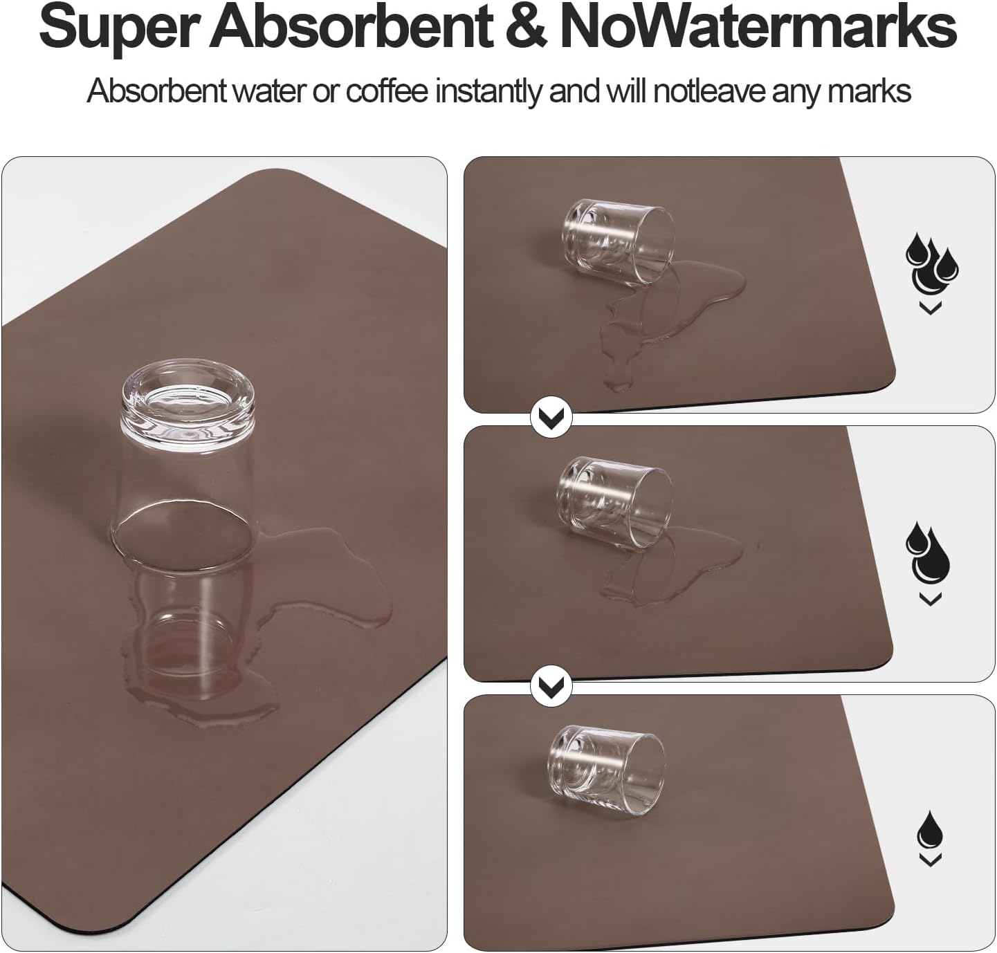 Dish Drying Mat for Kitchen Counter | Coffee Bar Mat for Countertops | Heat Resistant Drainer Mat with Non-slip Rubber Backed | Hide Stain Kitchen Absorbent Draining Mat | Brown 16"x18"