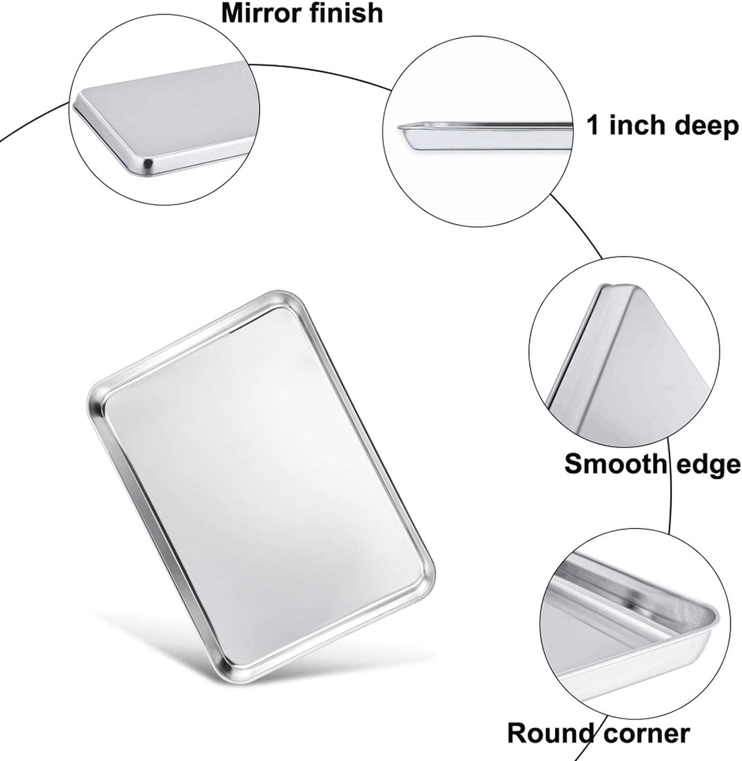 TeamFar Baking Pan with Rack Set of 4, 12.5’’ x 9.5’’ Stainless Steel Toaster Oven Baking Pan with Cooling Rack, Healthy & Non Toxic, Easy Clean& Mirror Finish, Dishwasher Safe - (2 Pans + 2 Racks)