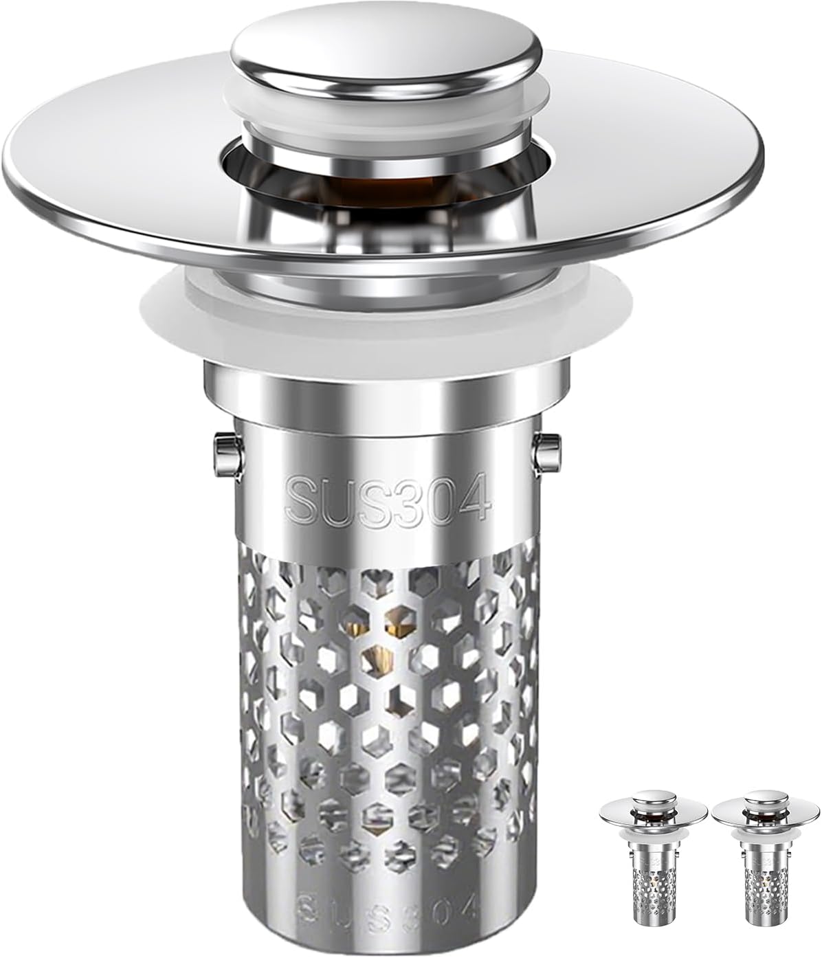 Sink Stopper Hair Catcher, Pop-up Sink Drain Strainer with Removable Stainless Steel Strainer Basket Hair Catcher, Bathroom Sink Strainer for Bathroom Sink Stopper Replacement (New-2PCS)