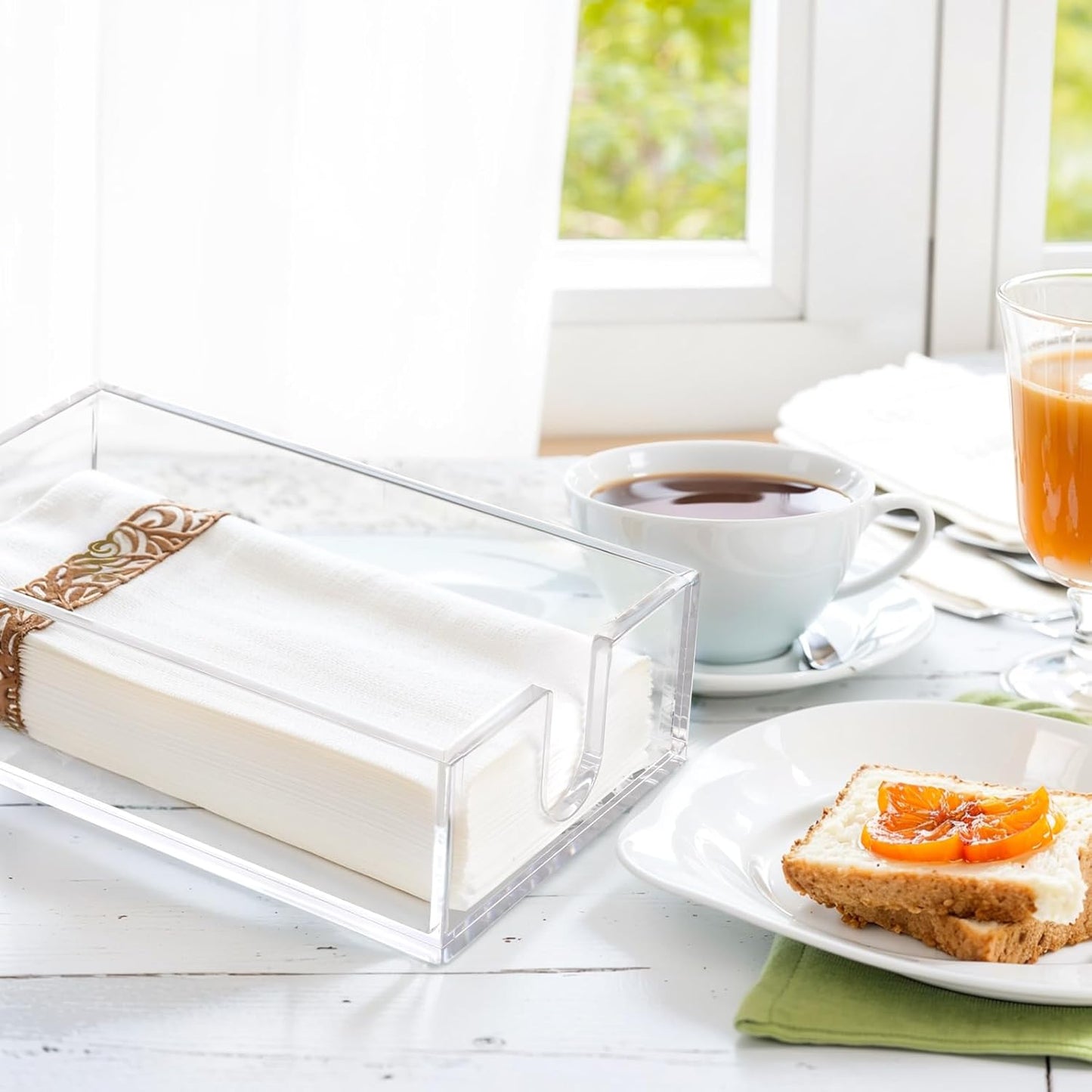 Rubtlamp 1Pcs Acrylic Napkin Holder Bathroom - 0.27Inch Thickness Bathroom Napkins Holder For Guest - Hand Towel Tray for Kitchen, Parties, Weddings, Party, Hotel (Clear, 9”X5.5”X2.5”)