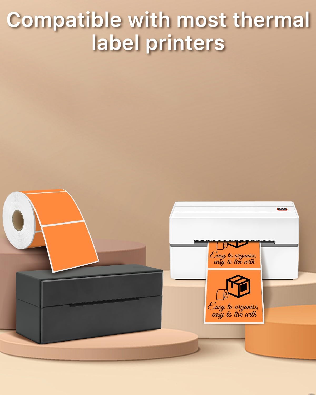 iEager Orange Square Thermal Label Stickers, 3" x 3" Self-Adhesive Square Direct Thermal Labels with Perforation Line, 500 Sheets/Roll