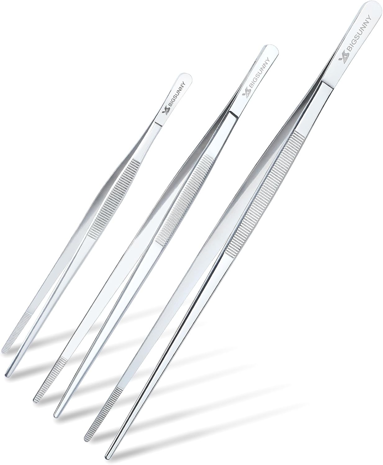 Set of 3 Kitchen Tweezers Fine Tweezer Tongs, MSY BIGSUNNY Stainless Steel Food Tweezers, Precision Serrated Tips Food Tongs (8.5" 10" and 12")