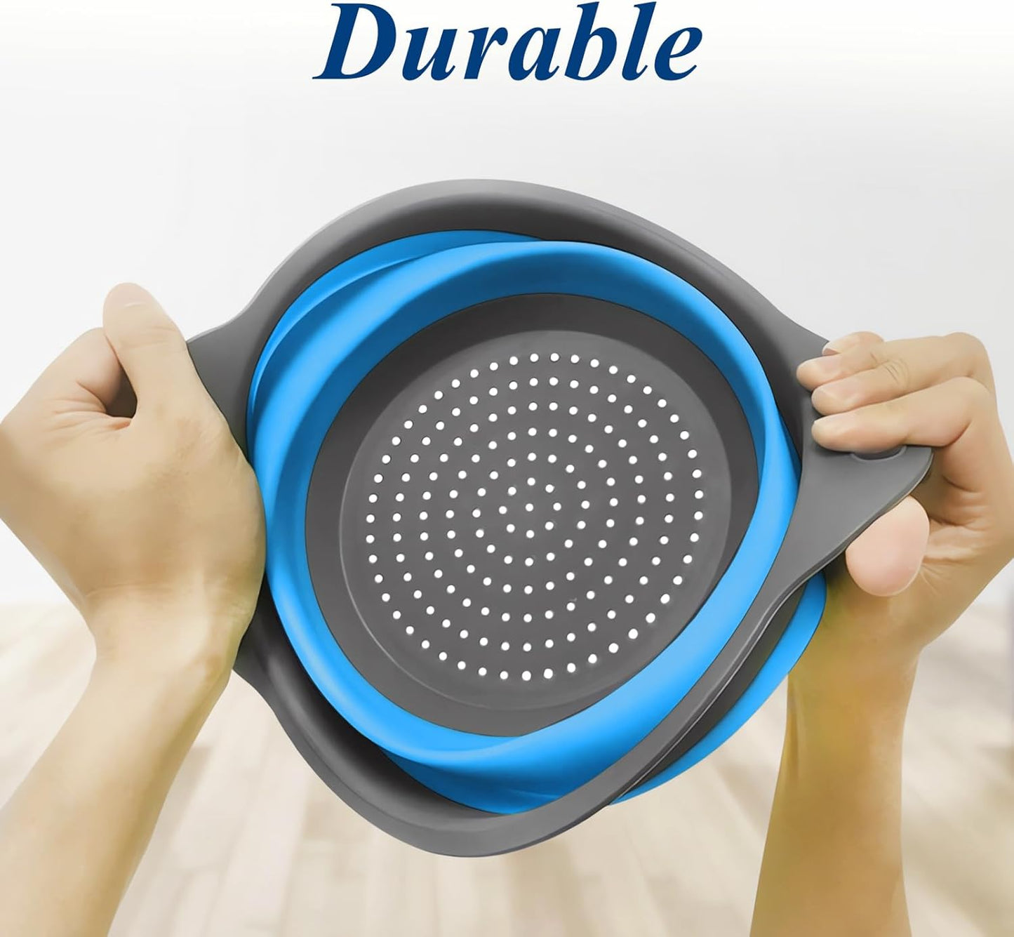 Collapsible Colander Set of 3, Space-Saving Foldable Strainer for Kitchen, 3 Sizes Food Strainer for Draining Pasta, Vegetable and Fruit, Kitchen Gadgets for Home Use and Outdoor Camping (Blue)