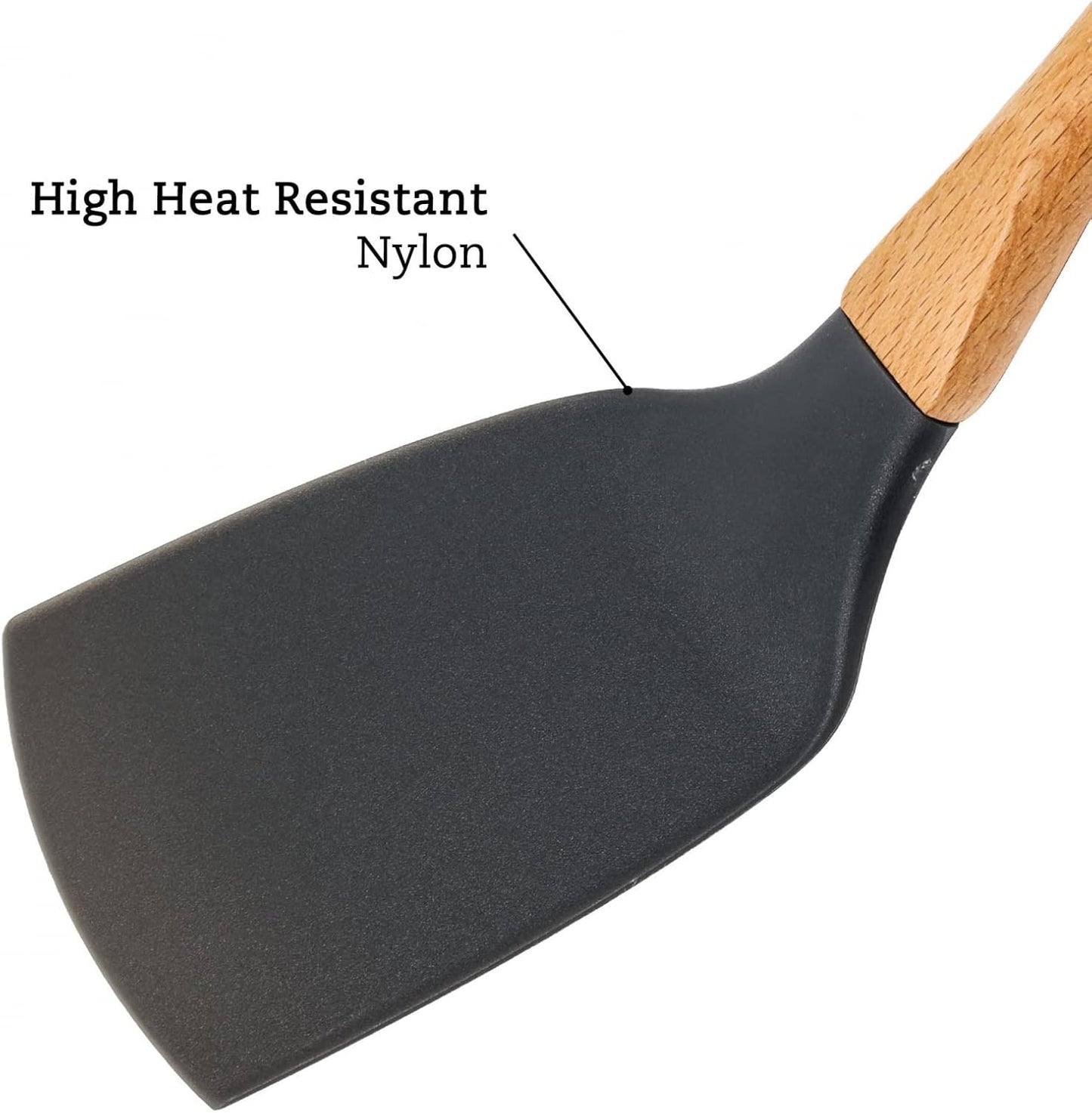 Beille Grey Nylon Spatula with Wooden Handle Kitchen Utensils High Heat Resistance, 13 Inch