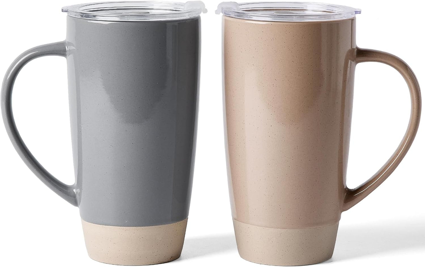 famiware Milkyway Coffee Mugs, 20oz Large Coffee Mug, Ceramic Mug Set of 2 with Lid, Cup Set with Handle for Latte, Tea, Cocoa, Milk, Home & Office, Cinnamon Brown and Dark Gray