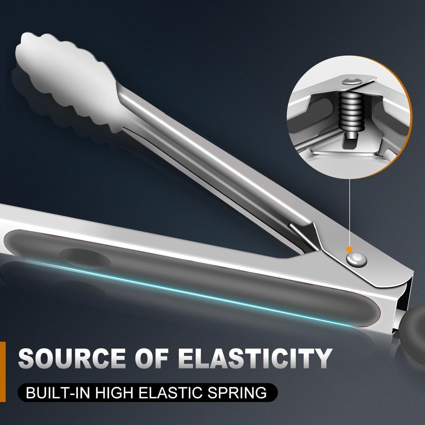 Tongs For Cooking - Heat Resistant 600 Degrees Metal Kitchen Tongs, Heavy Duty Stainless Steel Tongs - Perfect for Food, BBQ Set of 4, 7-9-12 &14 inch Grey