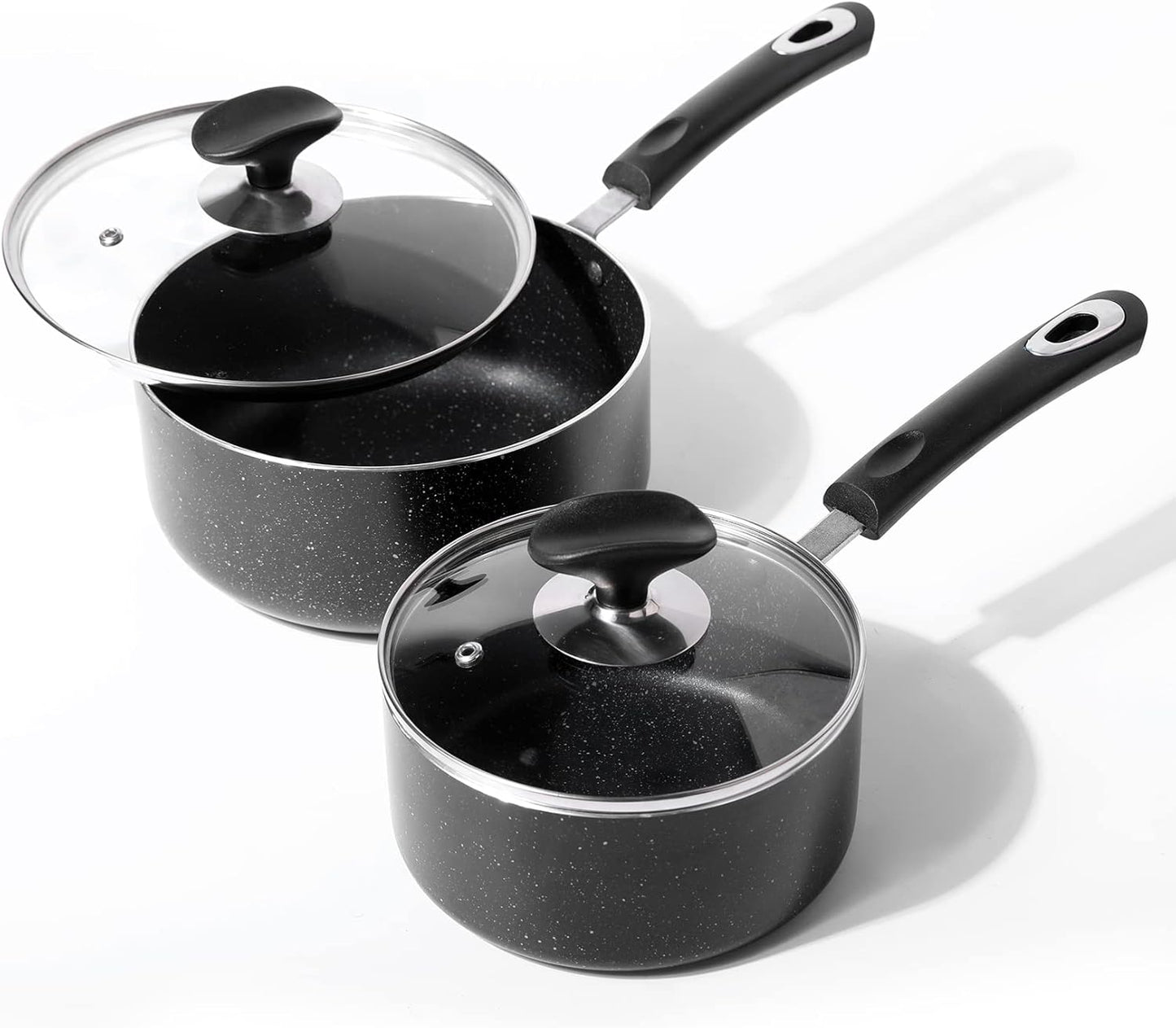 Nonstick Saucepan Set - 1.5 Quart and 2.5Quart,Ultra Non Stick Sauce Pan Small Pot with Glass Lid,Great for Home Kitchen Restaurant,Black