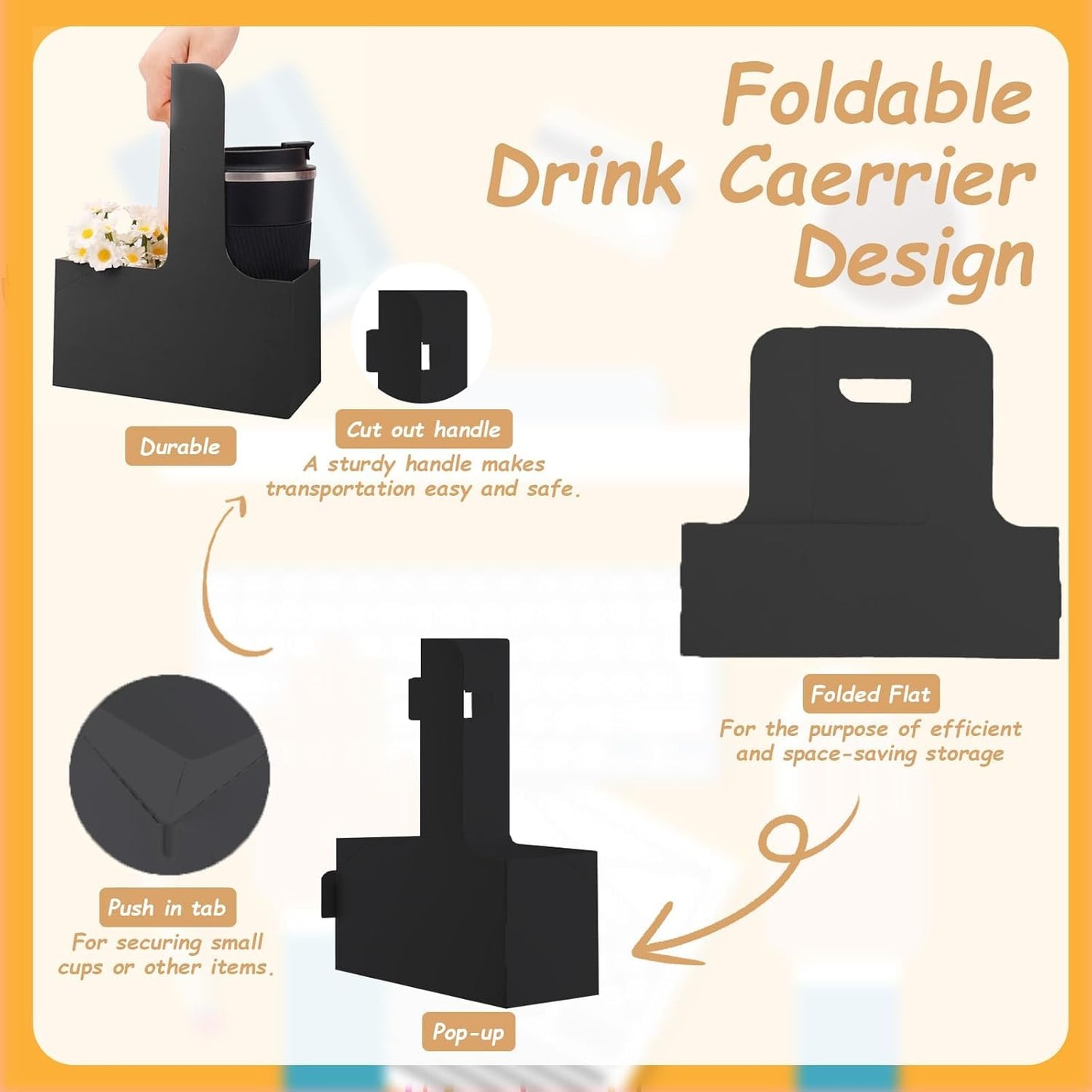 30 Pack 2 Cup Disposable Drink Carrier with Handle Paperboard Coffee Cup Holder Portable for Hot Cold Drinks Food Delivery Services with Heart Card for Teacher Appreciation Week Mother's Day