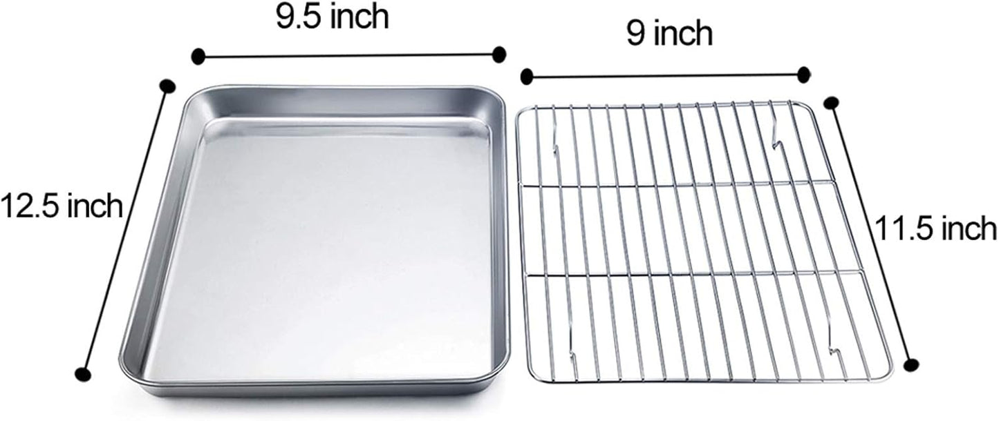 TeamFar Baking Tray and Rack Set, Stainless Steel Baking Pan Cookie Sheet with Cooling Rack, 12.5 x 10 x 1 inch, Non Toxic & Healthy, Easy Clean & Dishwasher Safe