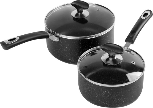 Nonstick Saucepan Set - 2 Quart and 3 Quart,Ultra Non Stick Sauce Pan Small Pot with Glass Lid,Great for Home Kitchen Restaurant,Black