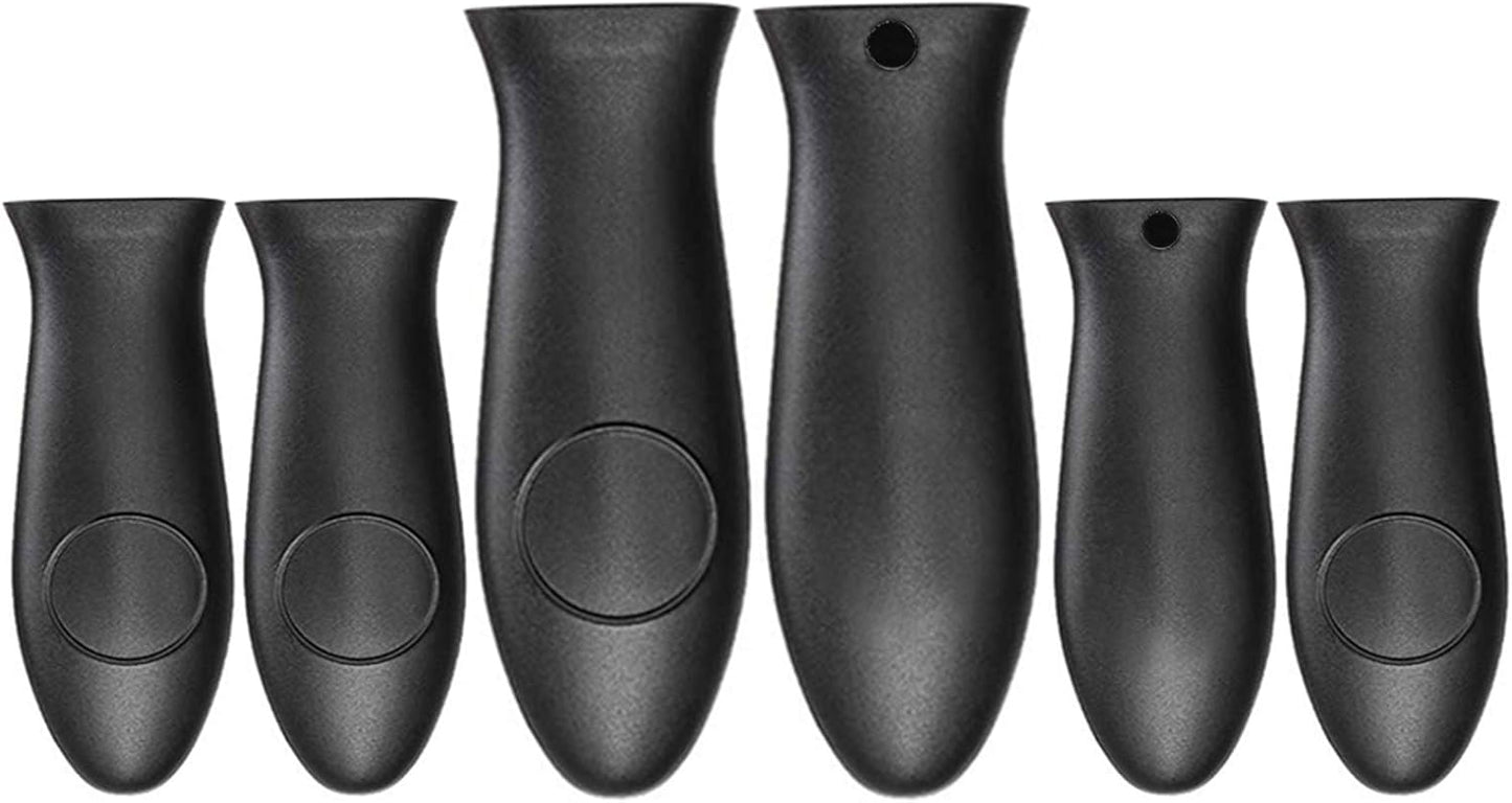 Silicone Hot Handle Holder Small Cast Iron Handle Cover Skillet Handle Cover Griddle Cover Cookware Handles Cover for Frying Pans & Griddles Sleeve Grip Handle Cover Small & Large Black 6 Pcs