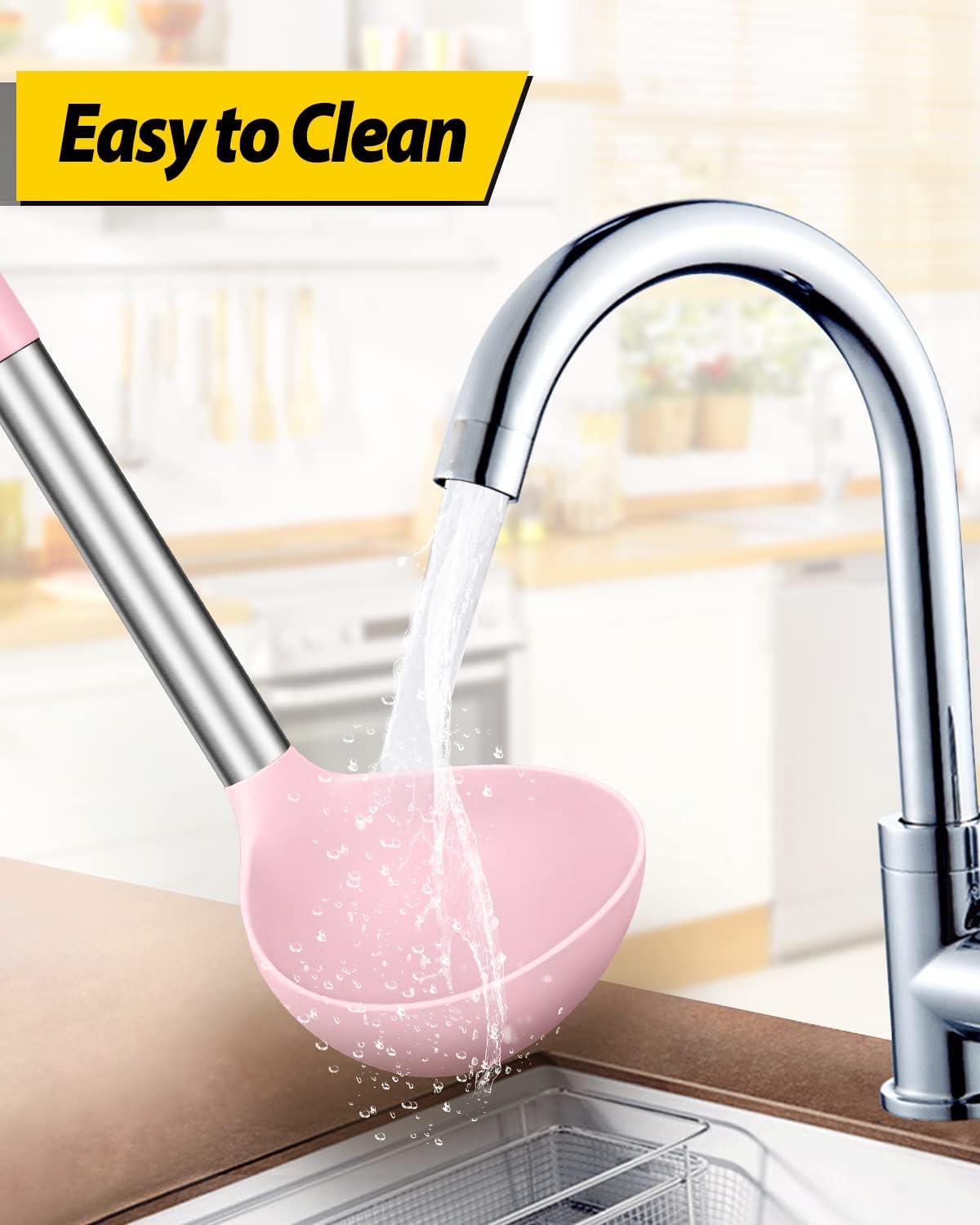 Pack of 2 Ladle Spoon,Silicone Large Spoon for Soup,Non Stick Kitchen Utensils with High Heat Resistant,BPA Free Perfect Kitchen Tools for Cooking, Stirring,Serving Soups (PINK-PURPLE)