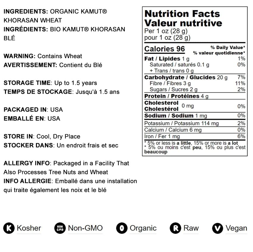 Food to Live Organic KAMUT Khorasan Wheat Flour, 20 Pounds Stone Ground Powder, 100% Whole Grain Meal, Non-GMO, Kosher, Bulk