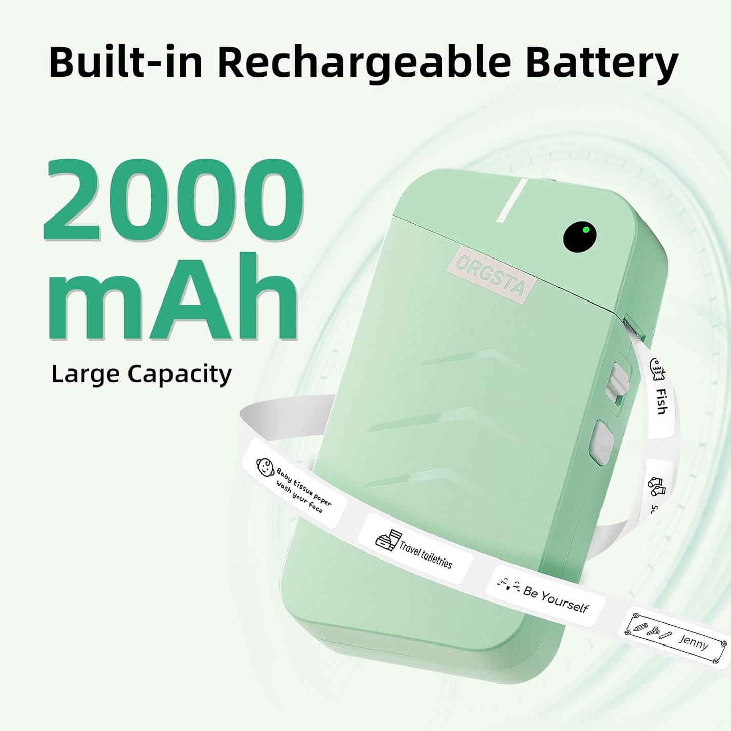 ORGSTA S001 Label Maker Machine with Tape, Portable Bluetooth Label Maker for Home and Office Organization, Thermal Label Printer Mini Label Maker with Multiple Templates, Green