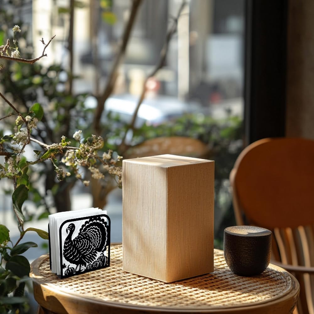 Turkey Decorative Black Metal Napkin Holder for Table, 4.9" x 4.9" x 1.9" Standing Napkin Holder for Home Kitchen Restaurant Picnic Party Coffee Bar Dining Room