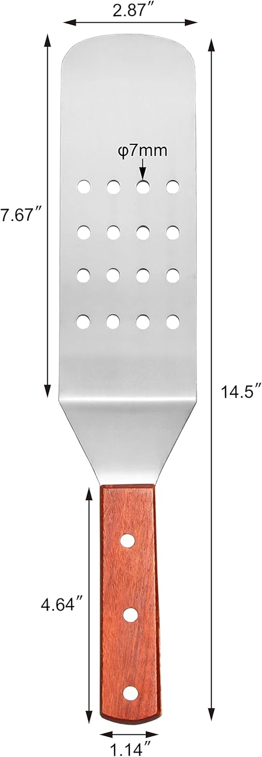 New Star Foodservice 36312 Wood Handle Flexible Grill Turner/Spatula, 14.5-Inch, Perforated