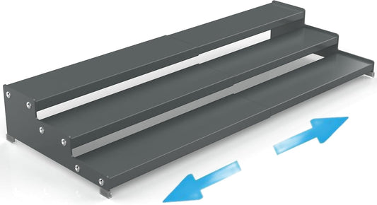 Expandable Spice Rack Storage organizer with 3-Tier step shelf cabinet,seasoning racks organizion.Great for Kitchen countertop shelves,Bathroom,dressing table,Cupboard,Pantry and more(1pack/Gun-gray)