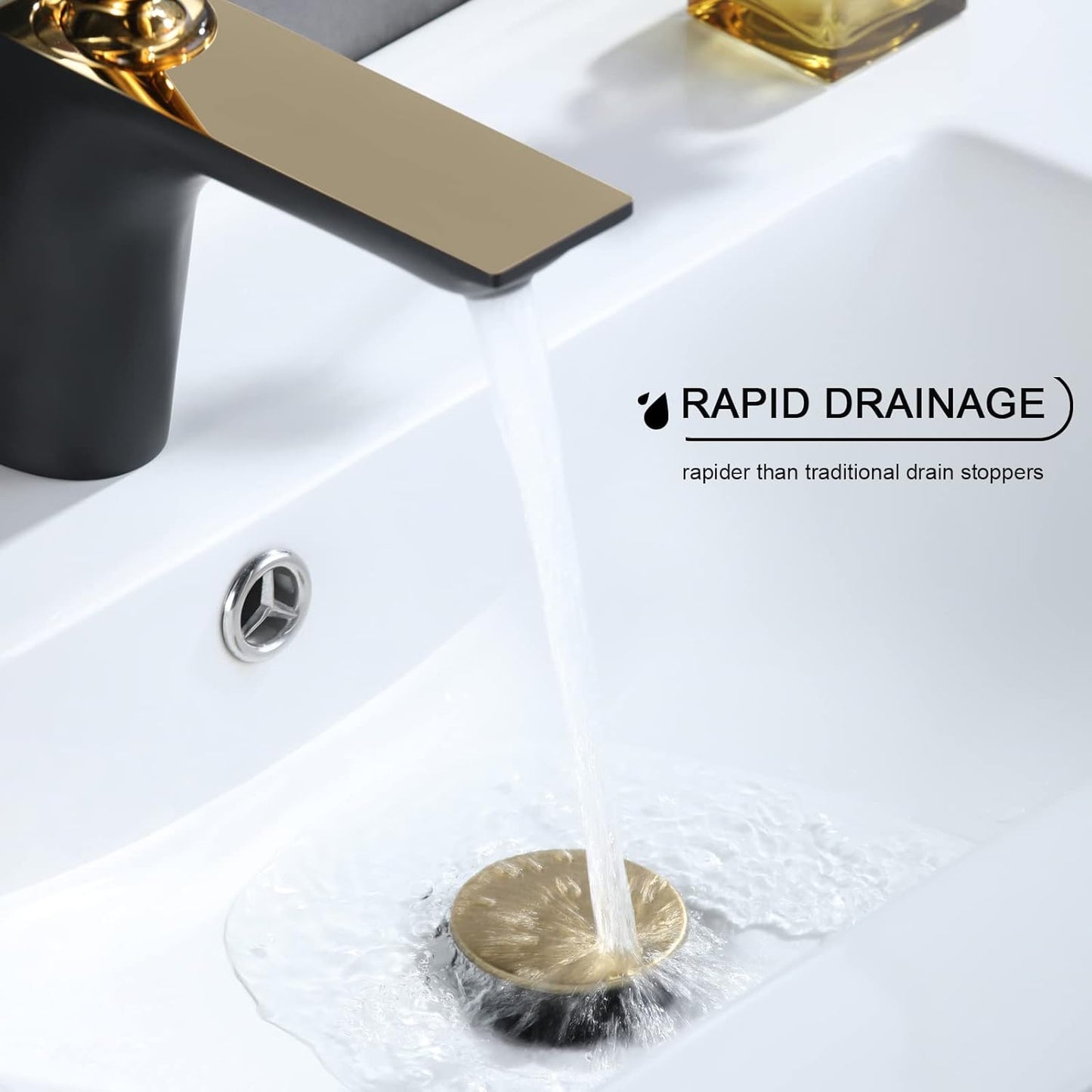 Bathroom Sink Drain, Pop Up Drain Stopper with Overflow, Lavatory Vanity Vessel Sink Drain Assembly, Brushed Gold