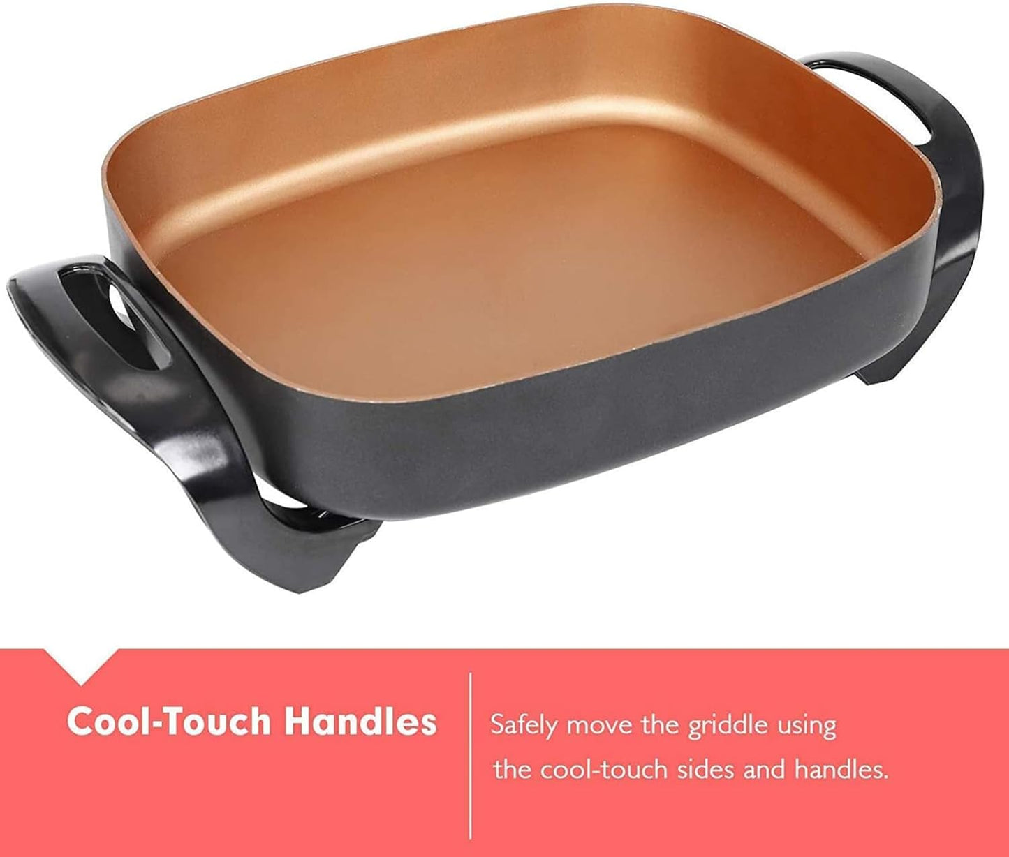 Caynel Professional Non-stick Copper Electric Skillet Jumbo, Deep Dish with Tempered Glass Vented Lid, Upgrade Thermostat, 16”x 12”x 3.15”- 8 quart