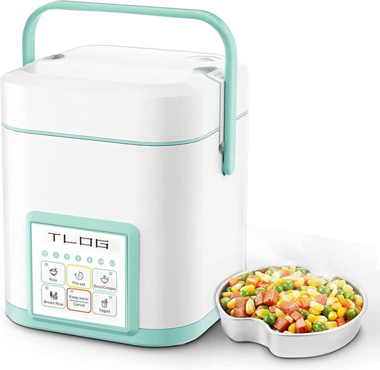 TLOG Mini Rice Cooker 2.5 Cups Uncooked, Healthy Ceramic Coating Portable Rice Maker, 1.2L Travel Rice Pot Small for 1-3 People, Personal Rice maker, Food Steamer, Multi-cooker for Grains, Oats