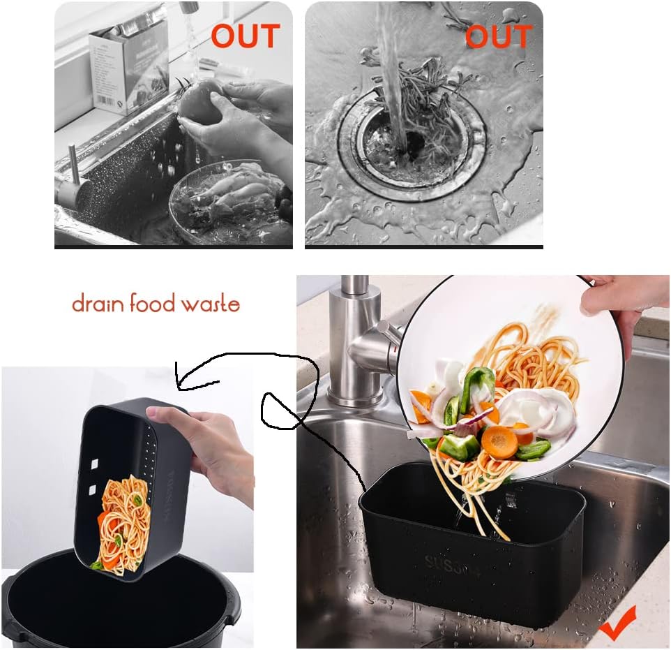 Multifunction Sink Strainer Kitchen Food Catcher Sink Strainer Basket for Filter Kitchen Waste and Wash Vegetables Fruits… (Black)