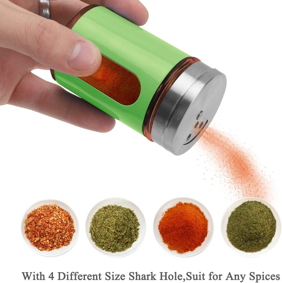 Accmor 2pcs Salt and Pepper Shakers,Stainless Steel Shaker for Salt Powder Sugar Cinnamon Pepper, Spice Dispenser with Adjustable Pour Holes,Green