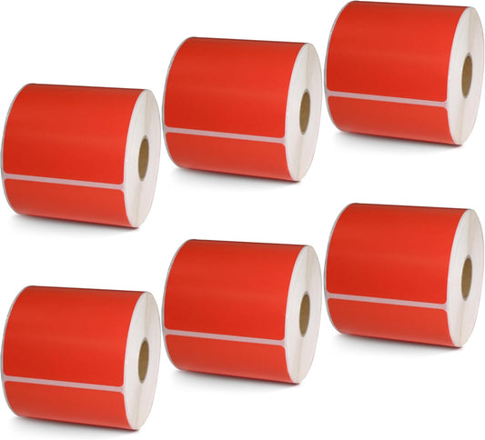 BETCKEY - 3" x 3" Multipurpose & Large Square Labels Compatible with Zebra & Rollo Label Printer,Premium Adhesive & Perforated[Red, 6 Rolls, 3000 Labels]
