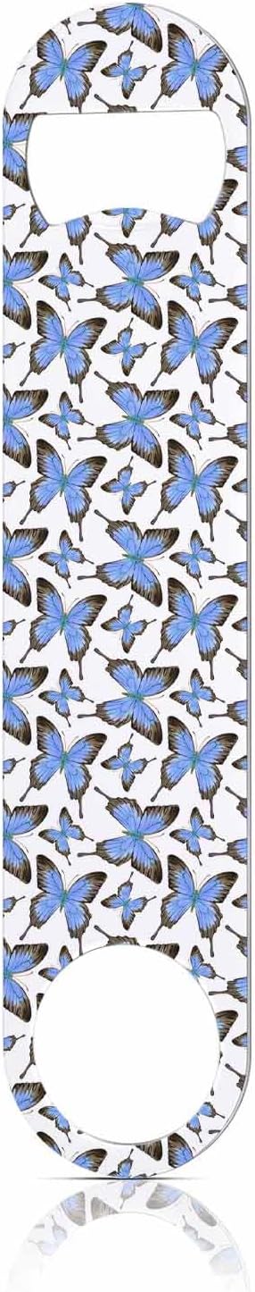 Butterflies Stainless Steel Bottle Opener Elegant Blue and Gray Wings Romantic Garden Summer Nature Flat Beer Bottle Opener Keychain for Home Kitchen Bar Restaurant Party Birthday Gift