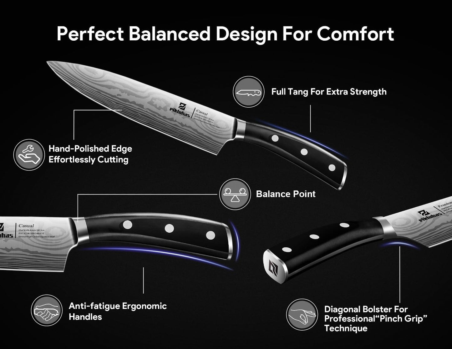 Knife Sets for Kitchen with Block, 17 Pieces with Magnetic Knife Holder, German High Carbon Stainless Steel Damascus Pattern Chef Knife Set