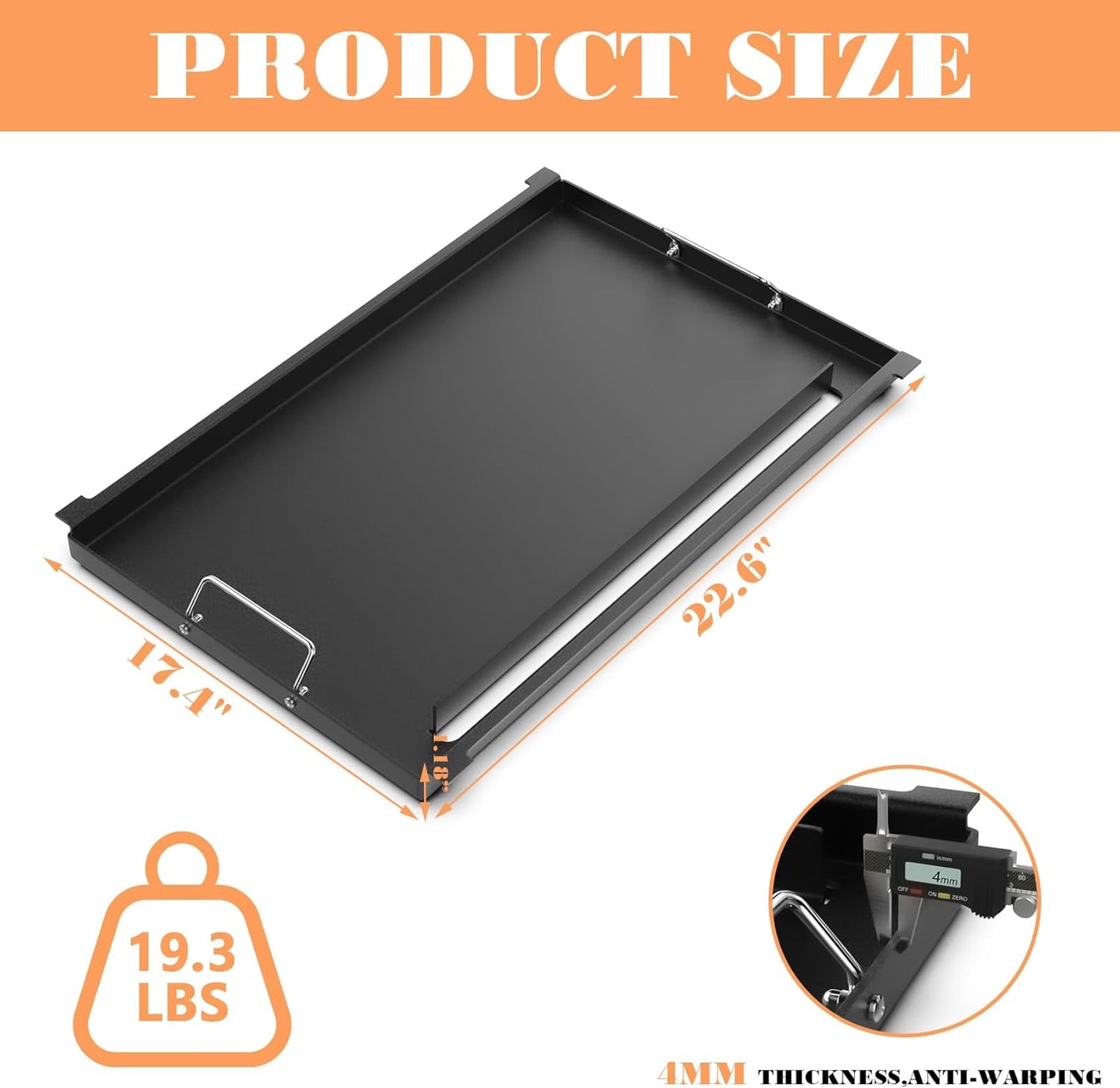 6787 Full-Size Rectangular Griddle Replacment Parts for Weber Spirit I & II 300 Series Gas Grills, Flat Top Griddle Insert with Handles for Weber Spirit E-320 S-320 E-310 S-310, Non-stick Carbon Steel
