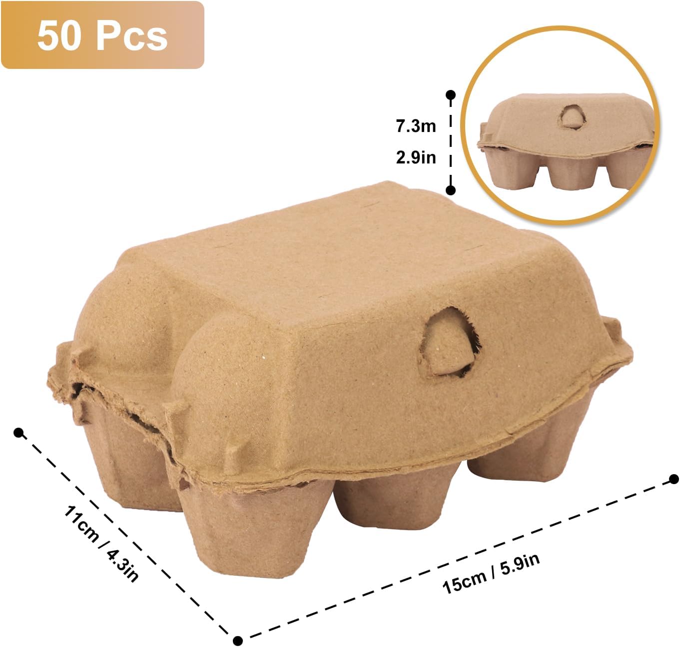 50 Pack Egg Baskets, Half Dozen Egg Cartons, Paper Egg Cartons, Egg Holder Hold 6 Eggs each for Safe Storage, Transport & Display - Ideal for Farm Fresh Eggs, Crafts, (Standard Size)