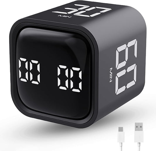 Productivity Timer Flip Gravity Sensor Cube Timer Countdown & Countup,Mute & Vibrate & Sound，5/10/30/60min & Custom Timing, Perfect for ADHD,Work,Learning,Kitchen Cooking