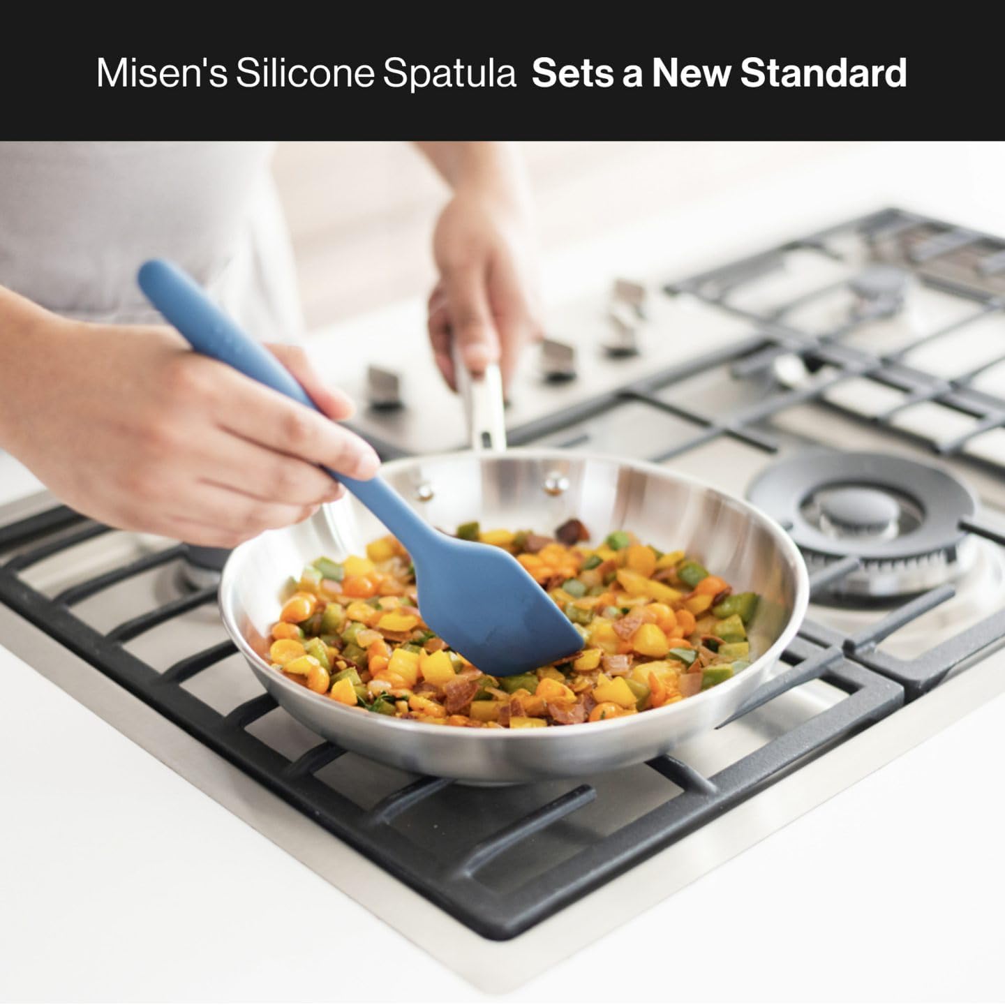 Misen Nonstick-Safe Silicone Spatula - Dishwasher Safe, Heat Resistant - Versatile Professional-Grade Kitchen Tool for Pancakes, Eggs, and Baking - Strong, Flexible, Durable Rubber Utensil - Blue