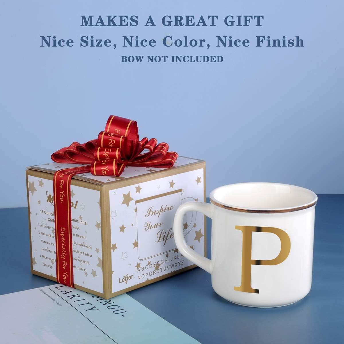 Miicol Ceramic Coffee Mug 16 oz, Monogram Coffee Cup, Golden Initial Tea Mug, Personalized Tea Cup, Unique Gift, Large Mug for Home, Office, Letter P