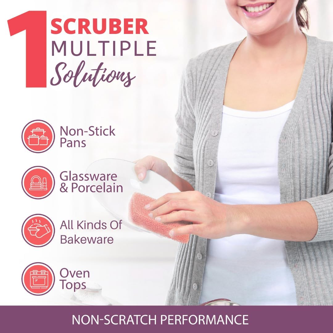 Peachy Clean Silicone Dish Sponge Scrubbers, Fresh Berry Scent, Non-Scratch, Odor-Resistant, Durable Dish Sponges for Kitchen.