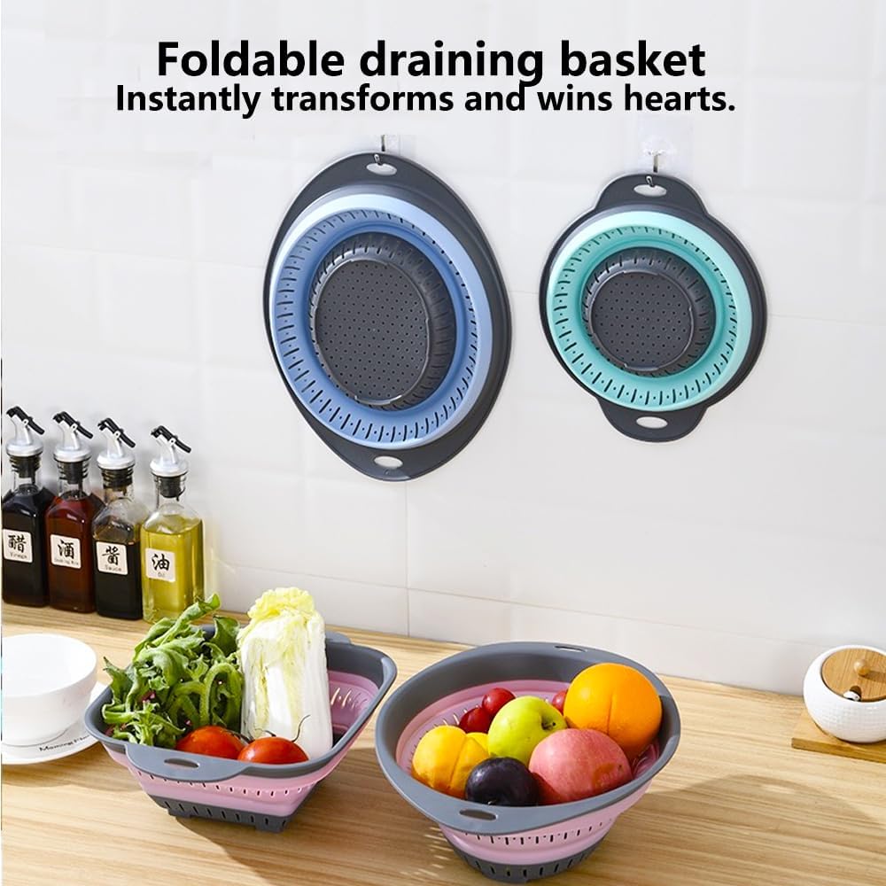 Collapsible Colander and Strainer,Silicone Strainer Colanders & Food Strainers,for Vegetable and Fruit, Kitchen Essentials (2, Green, 1.3L+2.5L)