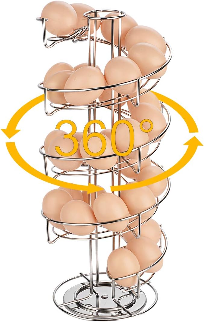Toplife Spiral Design Stainless Steel Egg Skelter Dispenser Rack,Storage Display Rack,Silver