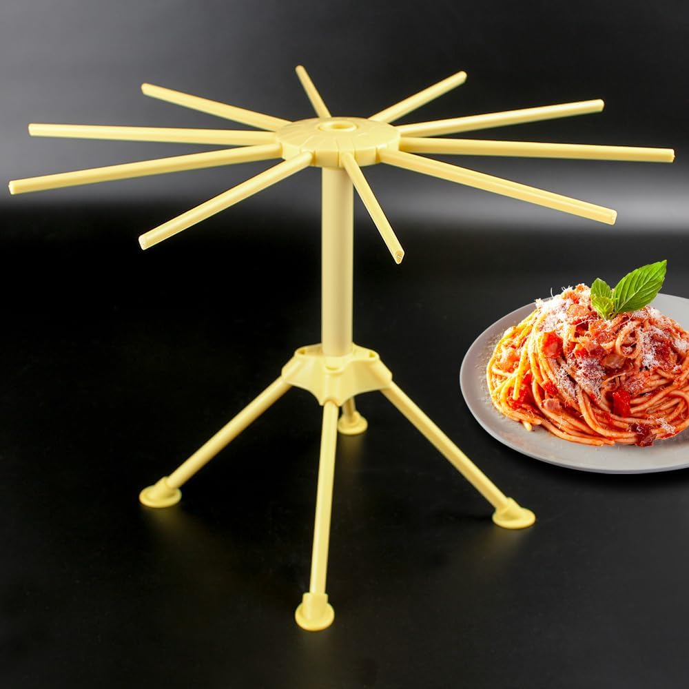 KEOUKE Collapsible Pasta Drying Rack - Foldable 10-Rod Pasta Dryer, Compact & Sturdy Design for Homemade Spaghetti Noodles, Easy Storage, Plastic