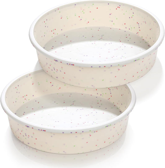 Vinino 8 Inch Silicone Round Cake Pan with Metal Reinforced Frame Set of 2, Nonstick Silicone Springform Pan for Baking Suitable for Making Layers, Cheese & Chocolate Cakes