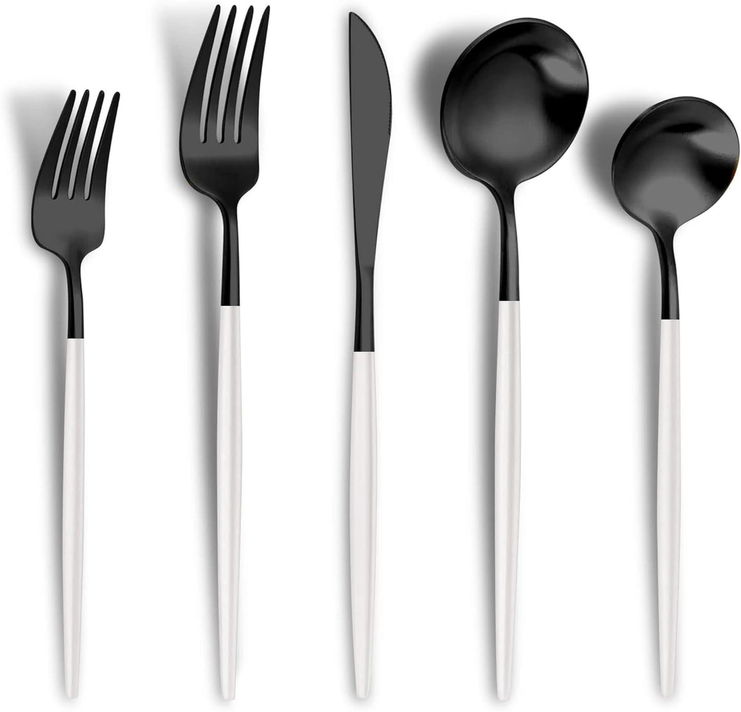 Matte Black White Silverware Set for 4,Modern Stainless Steel Brushed Cutlery Set,20-Pieces Heavy Duty Flatware Set,Knives Spoons and Forks Set Utensils Set, Satin Finish, Dishwasher Safe