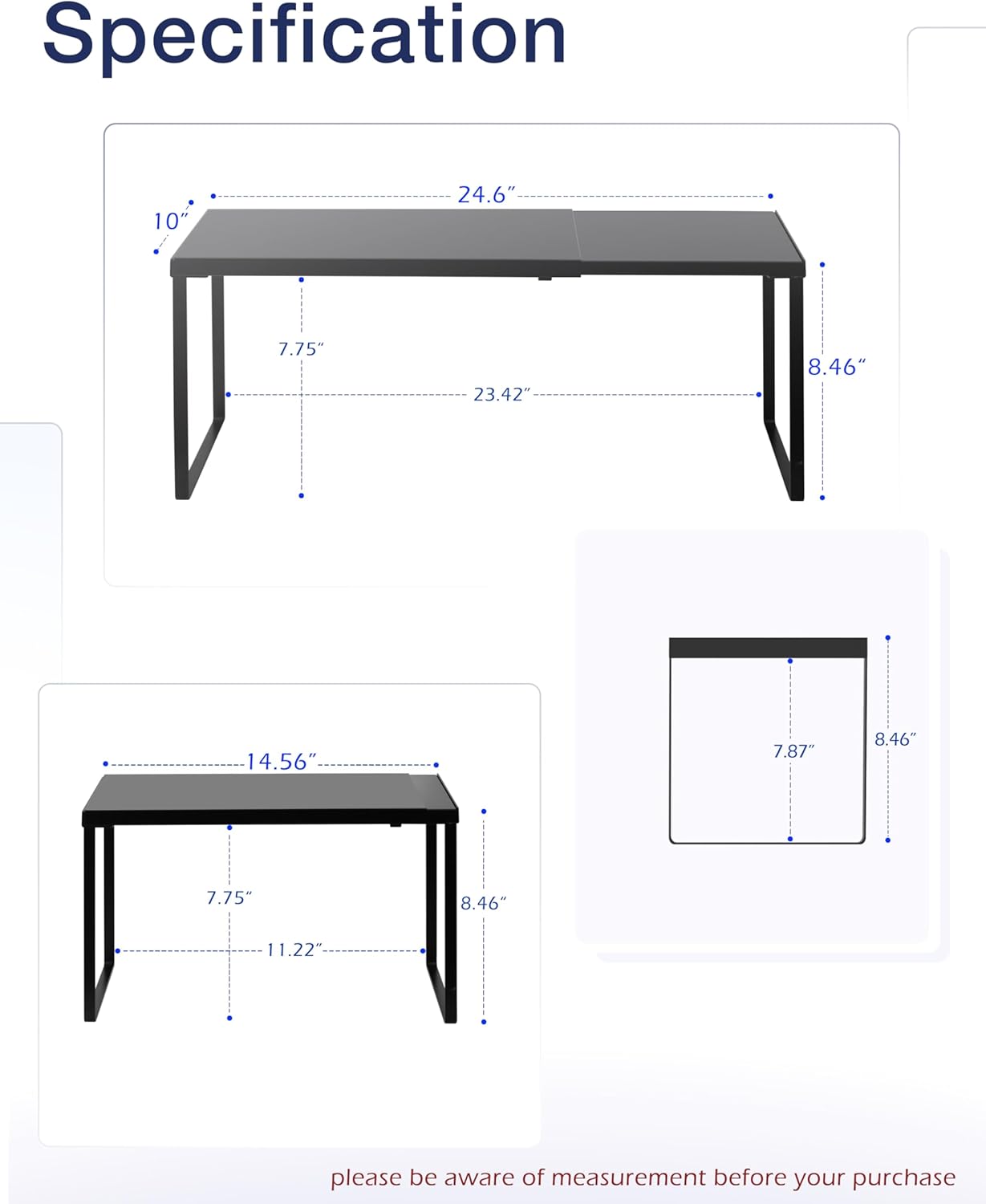 Nxconsu Cabinet Shelf Expandable Organizer Riser Rack for Kitchen Pantry Cupboard Under Sink Countertop Home Organization Extra Storage Space Saver Heavy Duty Metal Edgeless Design Black Large