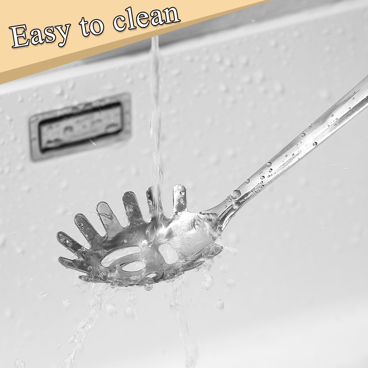 Spaghetti Spoon, ReaNea Pasta Server, Stainless Steel Pasta Spoon with Teeth, One-Piece Metal Pasta Fork, Noddle Fork Kitchen Utensils, Heat Resistant, Dishwasher Safe, Easy to Clean