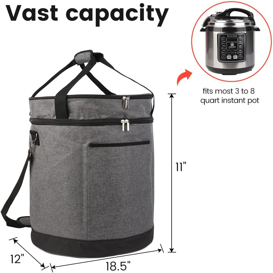 musbus Carry Bag for 8 Quart Instant Pot, CrockPot and Hamilton Beach Models, Double Layers Carrier with Adjustable Strap, with Crock-Pot and Hamilton, GRAY