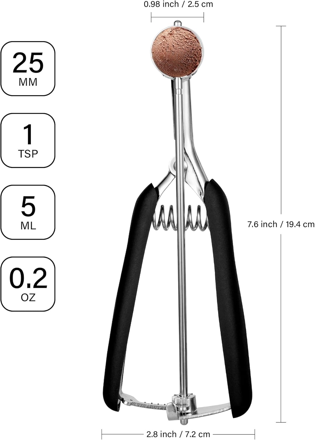 Extra Small Cookie Scoop 1 tsp, Professional Stainless Steel Mini Ice Cream Scoop 25 mm, Melon Baller Scoop Good Soft Grips, Quick Trigger Release